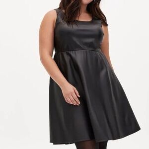 Torrid Black Faux Leather Skater Dress 6X